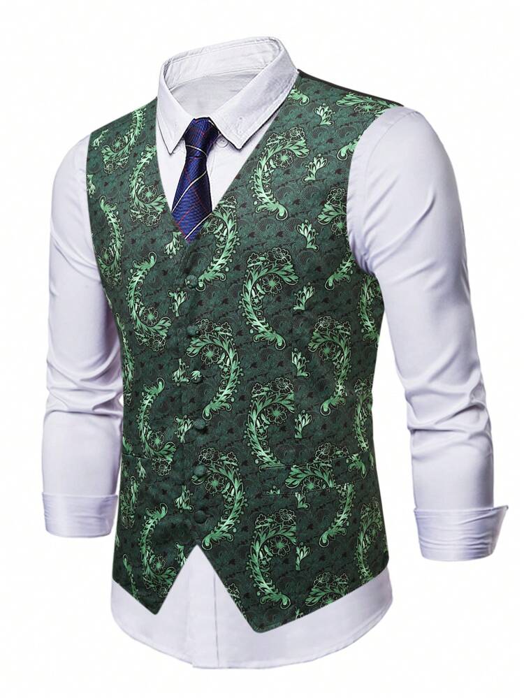 Men Plus 1pc Plants Print Waistcoat