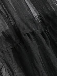 FRIFUL 1 pieza Vestido camisero de gasa con volantes multicapa y superposición de malla transparente