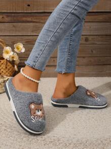 Của phụ nữ Đúng mốt Thoải mái Chóp giầy tròn Xám Nhà  Giày dép Với Dễ thương Gấu Đầu Yếu tố , Hai lớp Hai âm Chống trượt Dày Đế - Xám - Xem 3