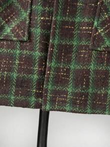 Tween Boy 1pc Plaid Lapel Collar Dual Pocket Overcoat