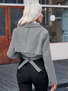 Aveloria Houndstooth Print Single Button Crop Blazer Fall Cloth For Women - Black and White - View 2