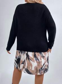 SHEIN LUNE Plus Button Detail Drop Shoulder Sweater Dress - Black - View 2