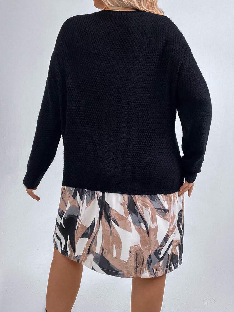 Plus Button Detail Drop Shoulder Sweater Dress