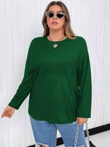 Flirla Plus Sun & Moon Print Drop Shoulder Tee - Dark Green - View 3