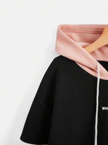 Sweetra Plus Letter Embroidery  Pocket Drawstring Hoodie Winter Fall Autumn - Black - View 3