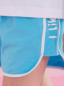 青少年女孩水手領T恤和撞色滾邊短褲