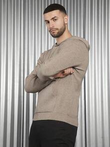 GENTILAND Men Kangaroo Pocket Drawstring Hooded Sweater - Khaki - View 4