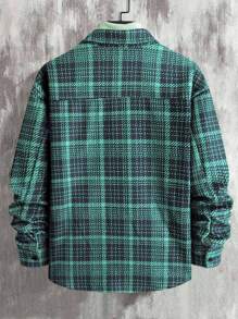 Manfinity Homme Men Plaid Print Flap Pocket Shacket - Green - View 2