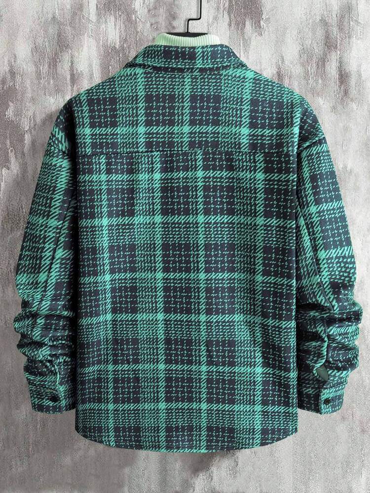Men Plaid Print Flap Pocket Shacket