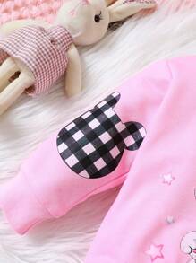 Baby Mädchen Cartoon Grafik, Sweatshirt mit & Gingham Muster, Rock mit