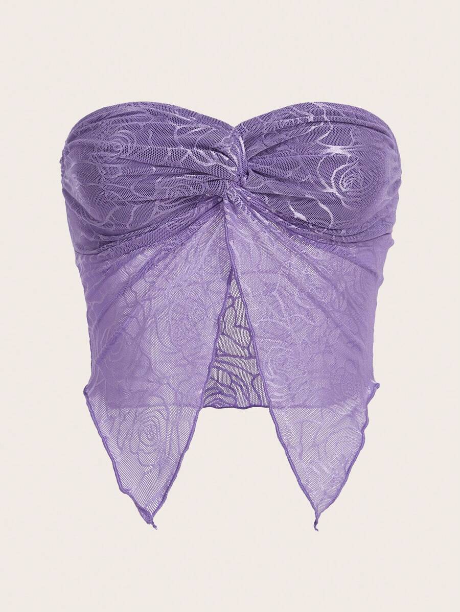 SHEIN ICON Twist Front Lace Tube Top - Purple - View 1