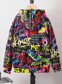 SHEIN Tween Boys Colorful Hooded Street Text Print Streetwear Sweatshirt - Multicolor - View 2