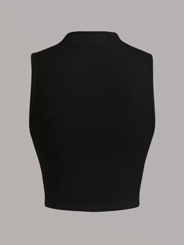 SHEIN EZwear Top Negro Sin Mangas Con Cuello Falso Y Ruchado - Negro - Añade 2
