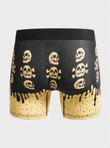 Men Skull Print Square Leg Swim Trunks - Yellow - View 2
