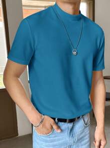 GENTILAND Homme T-shirt Unicolore À Col Montant - Vert - Voir 1