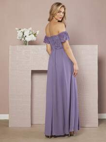 SHEIN Belle Off Shoulder Lace Bodice Chiffon Bridesmaid Dress - Lilac Purple - View 2