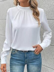 SHEIN Clasi Blusa con encaje en contraste de cuello alto - Blanco - Ver 5
