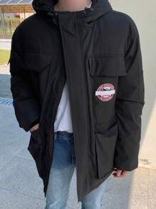DAZY Manteau matelassé à rabat avec imprimé lettres pour hommes, vêtements d'automne