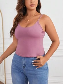 SHEIN Essnce Hơn Chất rắn Cami ngọn - Bụi hồng - Xem 3