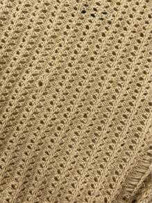 SHEIN Unity Solid Turtleneck Open Knit Sweater - Coffee Brown - View 6