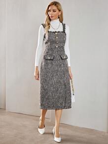 GENKIRA 翻蓋細節前紐扣洋裝不帶T恤 - 灰色 - 查看 1