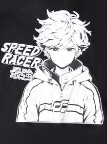 SHEIN 青少年男孩日文字母和数字图案卫衣 - 黑色 - 查看 5