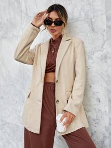 SHEIN Essnce Lapel Neck Pocket Patched Blazer - Beige - View 1