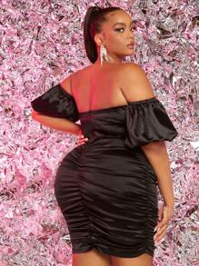 SHEIN SXY Plus Off Shoulder Rhinestone Detail Bodycon Dress