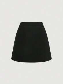 SHEIN MOD Solid Bow Detail Wrap Front A Pendulum Black Short Skirt