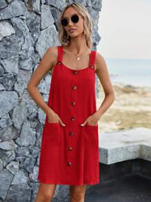 EMERY ROSE Women's Solid Color Sleeveless Wide Strap Loose Casual Versatile Dress