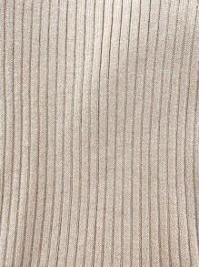 Ellegaria. Mock Neck Button Detail Ruffle Trim Ribbed Knit Sweater,Long Sleeve Tops Knit Pullover Fall Winter Outfit - Apricot - View 4