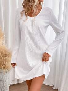 SHEIN Frenchy Guipure Lace Insert Tee Dress - White - View 2