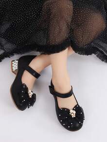 Girls' Shoes, Autumn New Arrival, Children's Soft Bottom Flower & Rhinestone Decor Shoes - Black - View 4