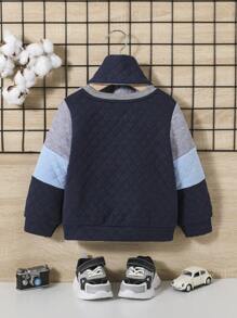 SHEIN 嬰兒男/女通用菱形和拼布長袖衛衣配熊頭巾套裝 - 彩色 - 查看 2