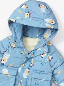 SHEIN Young Boy Cartoon Graphic Padded Coat - Blue - View 3