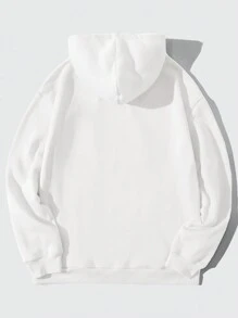 SHEIN EZwear Plus Slogan Graphic Kangaroo Pocket Drawstring Thermal Hoodie, For Winter - White - View 2