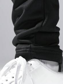 Manfinity Homme Loose Fit Men's Solid Color Drop Crotch Sweatpants Long Flare Joggers Plain Black Going Out Casual - Black - View 4