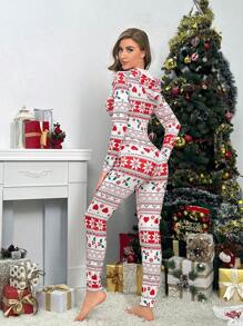 1pc Christmas Print Button Front Sleep Jumpsuit - Multicolor - View 2