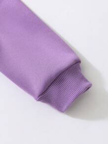 SHEIN 少女蝴蝶标语图案保暖连帽衫，适合假日、夏季和旅行 - 紫色 - 查看 3