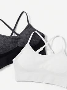 SHEIN Yoga Basic 4 Stücke Sport BH mit hoher Dehnung, Criss-Cross hinten,