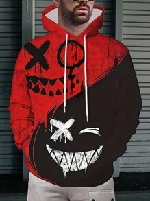 Manfinity LEGND Men Cartoon Graphic Two Tone Drawstring Hoodie - Multicolor - View 1