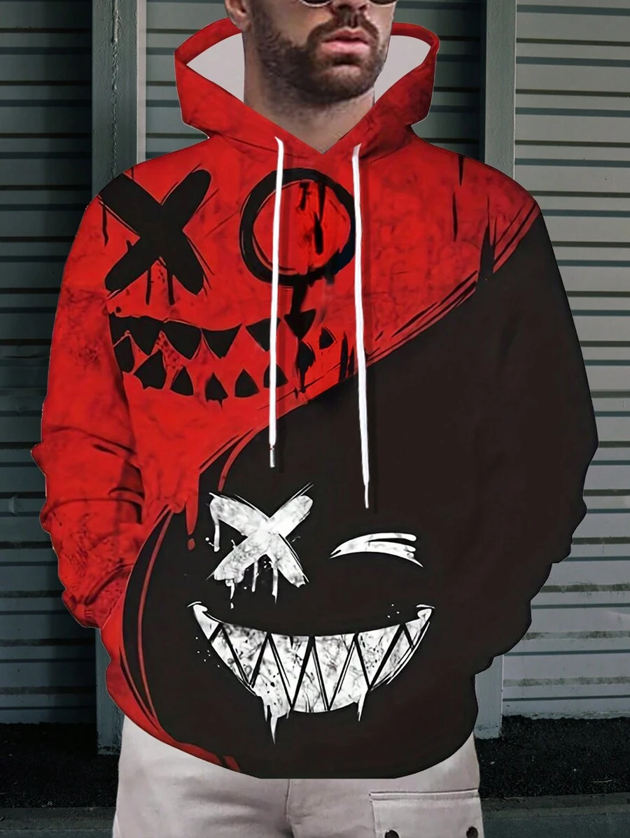 Manfinity LEGND Men Cartoon Graphic Two Tone Drawstring Hoodie - Multicolor - View 1