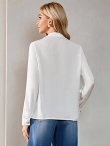 SHEIN BIZwear 補丁口袋前紐扣襯衫 - 白色 - 查看 2