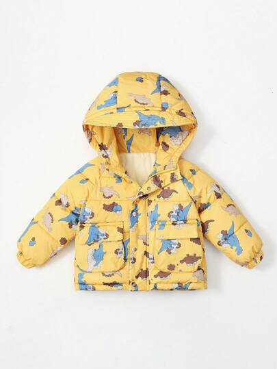 SHEIN Young Boy Dinosaur Print Hooded Padded Coat