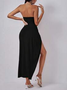 SHEIN SXY Cắt ra Mặt trước xoắn Tách đùi Váy ống - màu đen - Xem 2