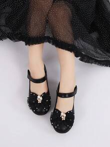 Girls' Shoes, Autumn New Arrival, Children's Soft Bottom Flower & Rhinestone Decor Shoes - Black - View 5