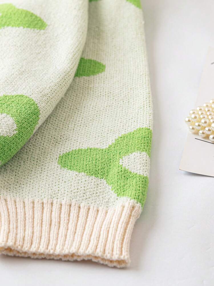 Plus Floral Pattern Drop Shoulder Sweater Knit Pullover Fall Winter Sweater