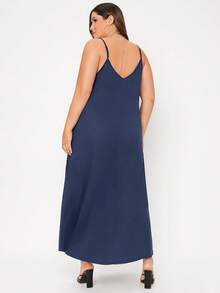 SHEIN BASICS Talla grande Vestido de tirantes unicolor - Azul Marino - Ver 2
