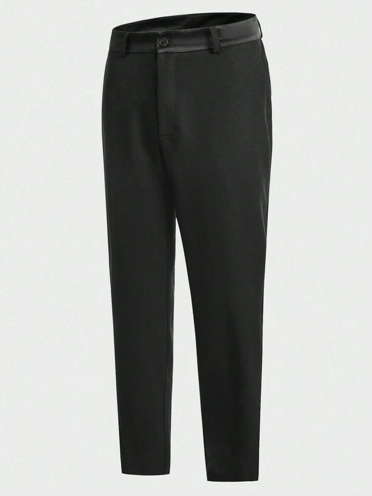 GENTILAND Hombres Pantalones de traje unicolor con bolsillo oblicuo - Negro - Añade 5