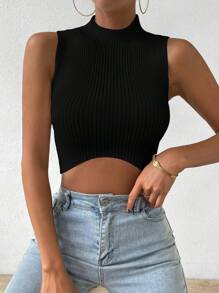 Chiquease Cổ giả Áo Crop Tank Knit ngọn - màu đen - Xem 6